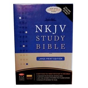 Used NKJV Study Bible Large Print Bonded Leather Black - Includes CD and Code